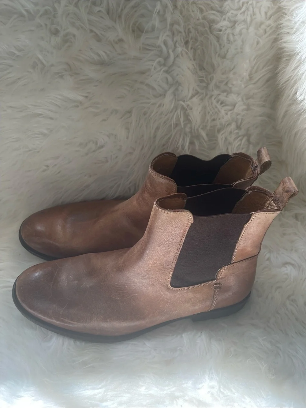 GBX Men’s Chelsea Boots leather tan and Brown elastic sides slip on boots SZ10.5